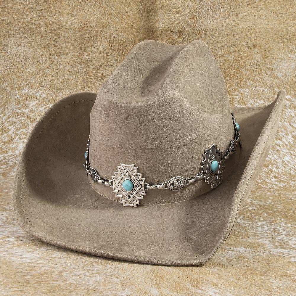 Cowboy Hat With Aztec Concho Chain Band