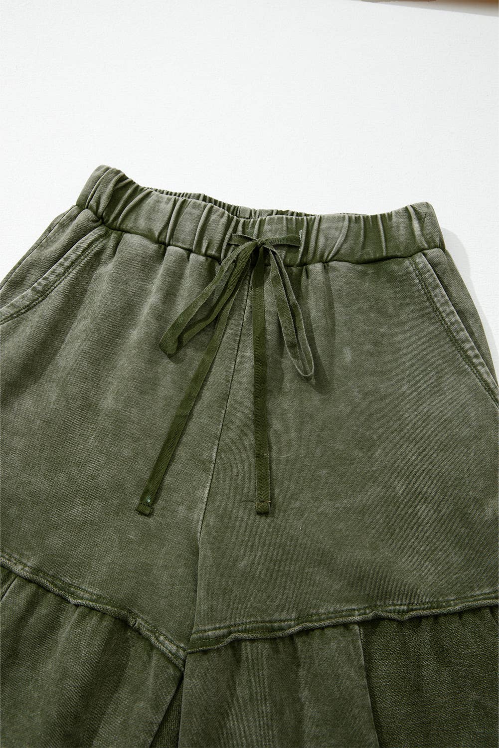66DISCO - Mineral Wash Tiered Wide Leg Patchwork Drawstring Pants S-4X: Black / L