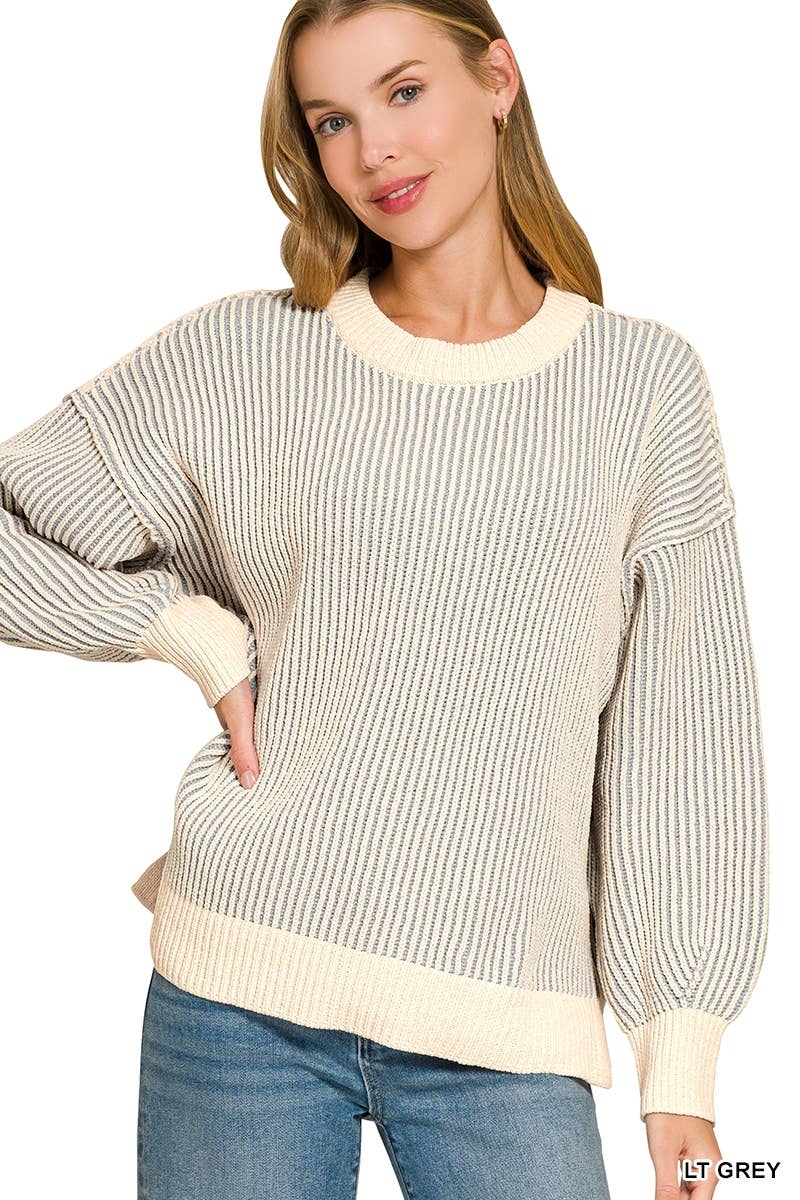 42POPS - Two Tone Crewneck Oversized Sweater w/ Side slits Zenana: RUST-201510 / S/M