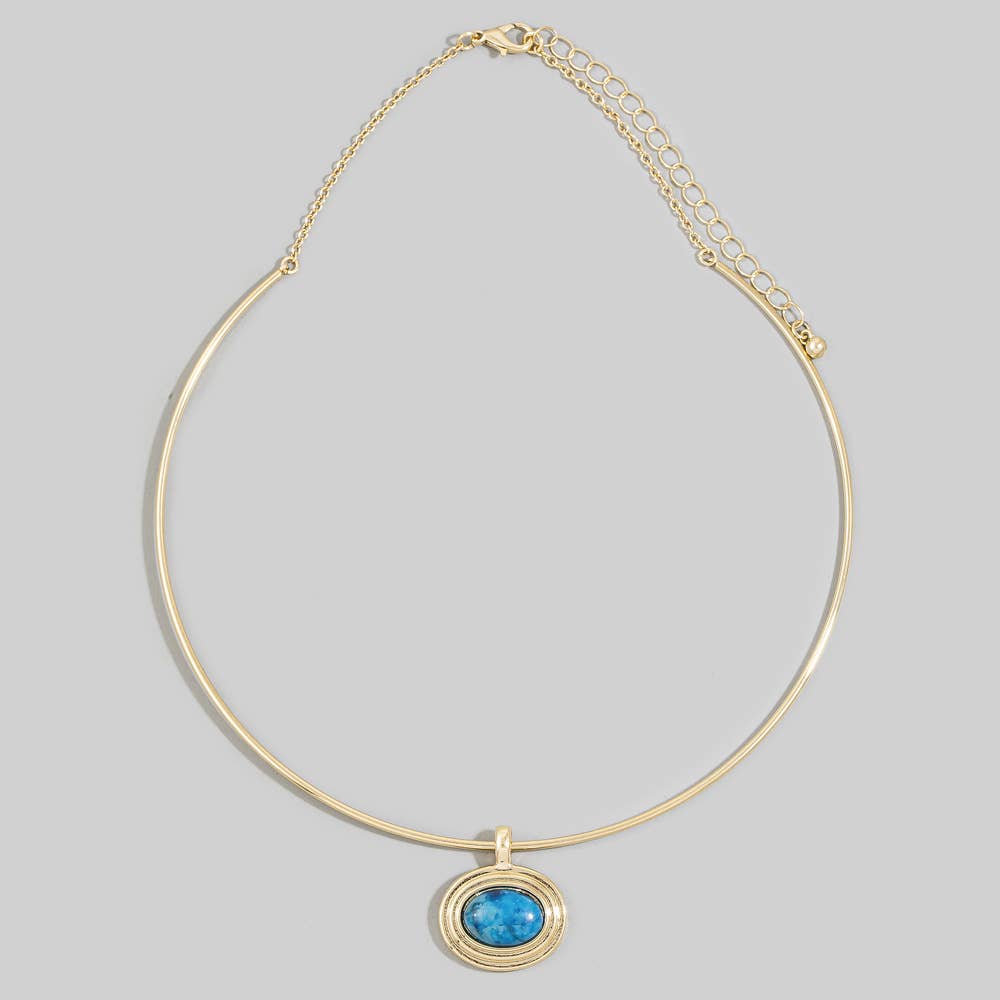 Oval Stone Pendant Omega Wire Necklace