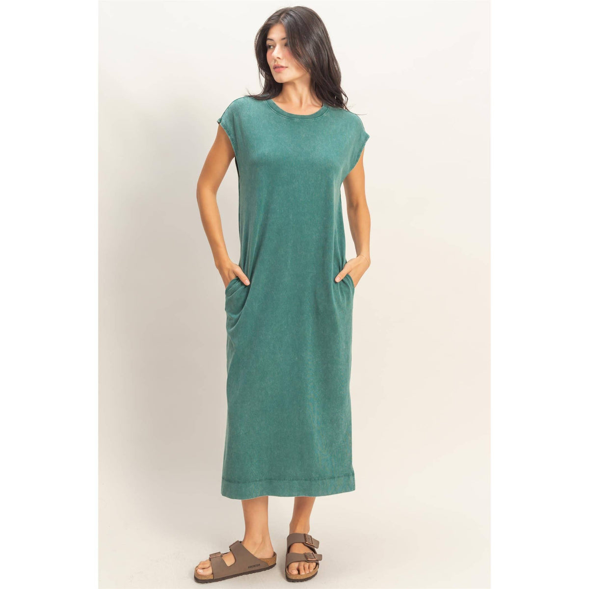 Mineral Wash Midi Dress DARK TAUPE