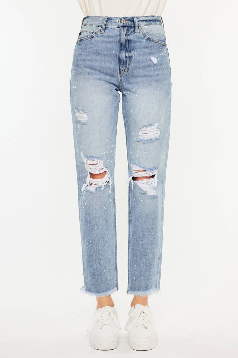HIGH RISE SLIM STRAIGHT JEANS PAINT SPLATTER