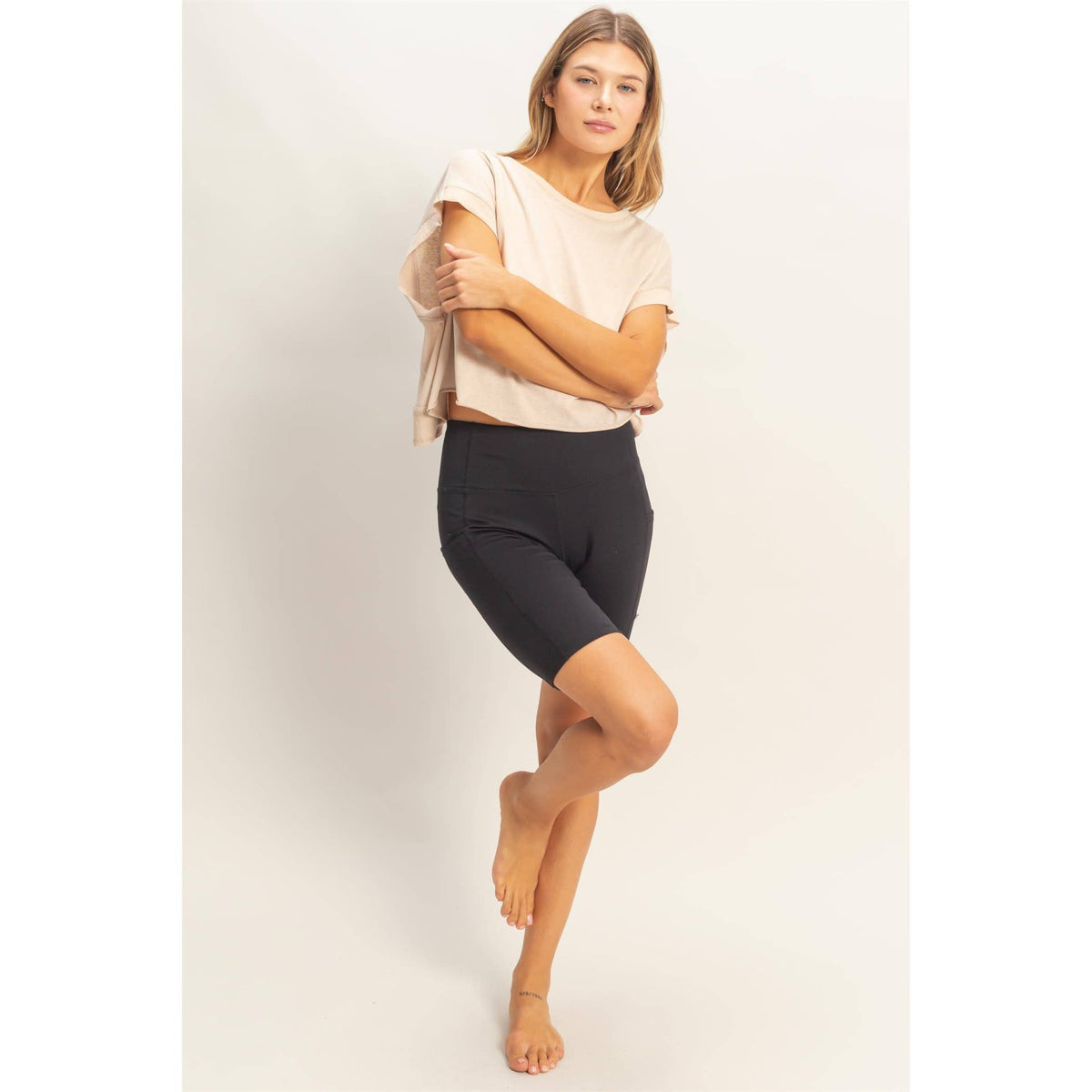 Boxy Crew Neck Top BLACK
