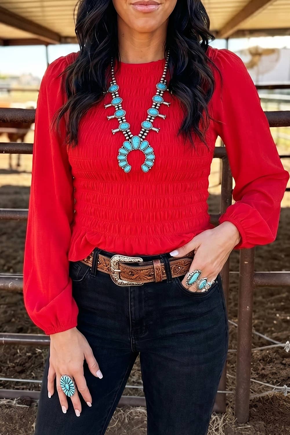 Smocked Ruffle Hem Blouse
