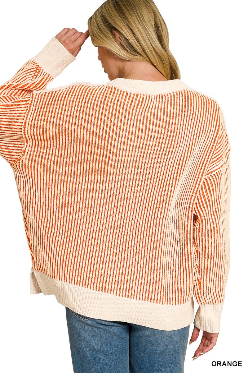 42POPS -  Two Tone Crewneck Oversized Sweater w/ Side slits Zenana: RUST-201510 / S/M