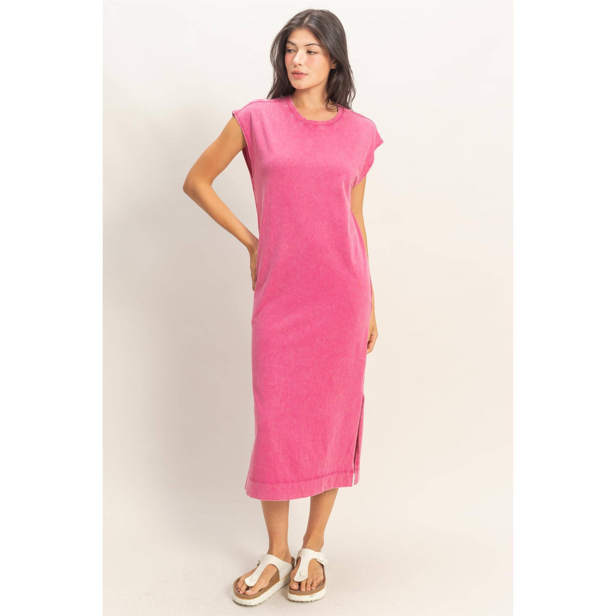 Mineral Wash Midi Dress DARK TAUPE