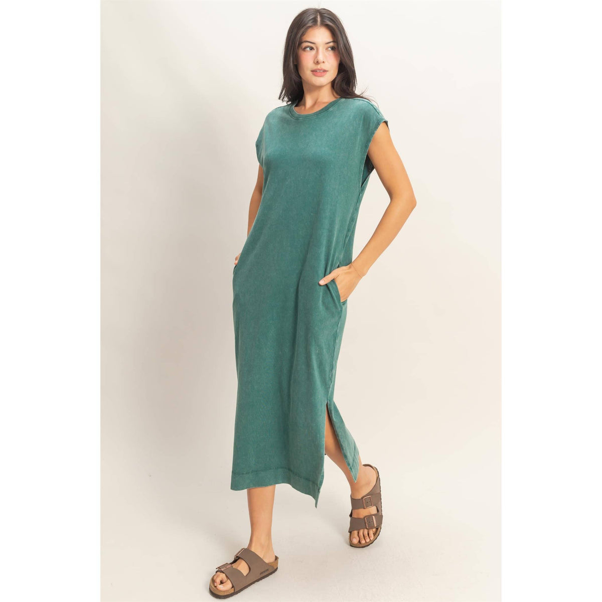 Mineral Wash Midi Dress DARK TAUPE