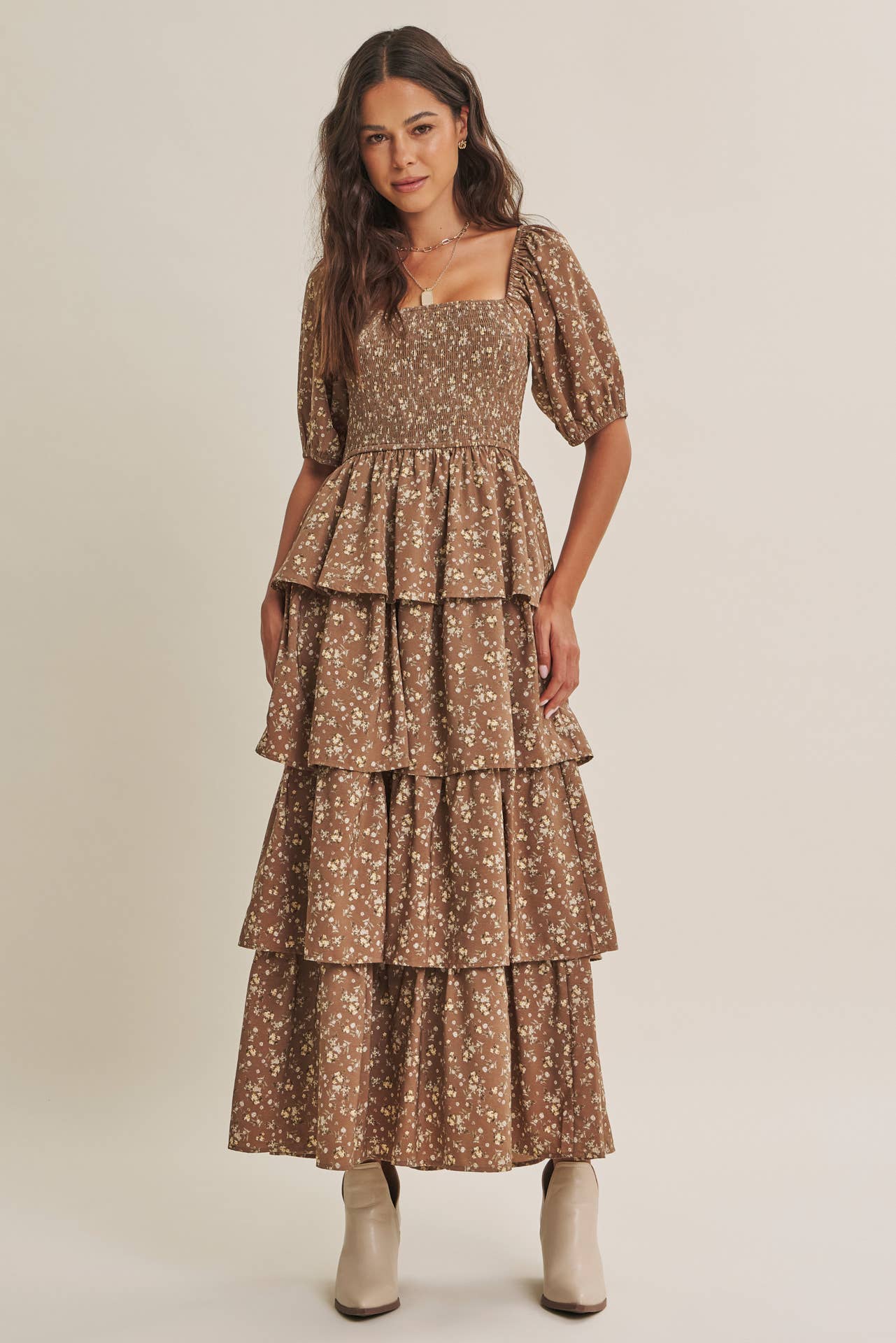 AUTUMN BLOOM TIERED MAXI DRESS