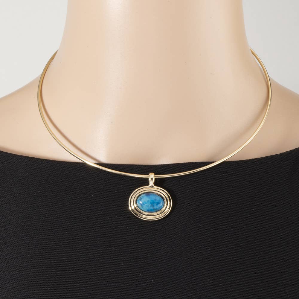 Oval Stone Pendant Omega Wire Necklace