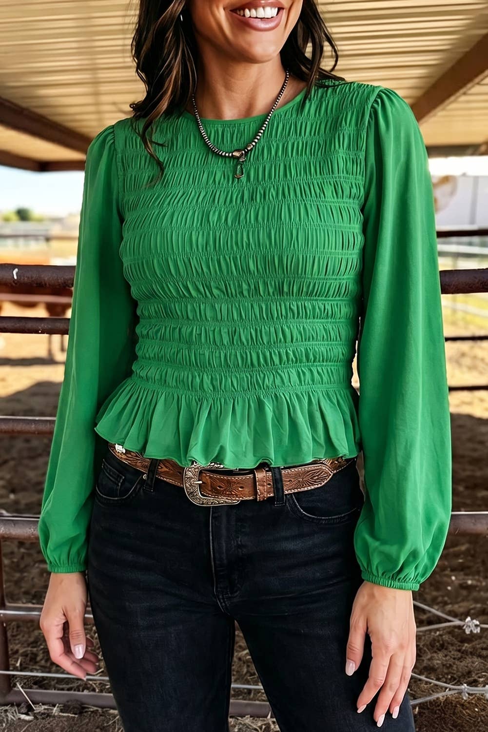 Smocked Ruffle Hem Blouse