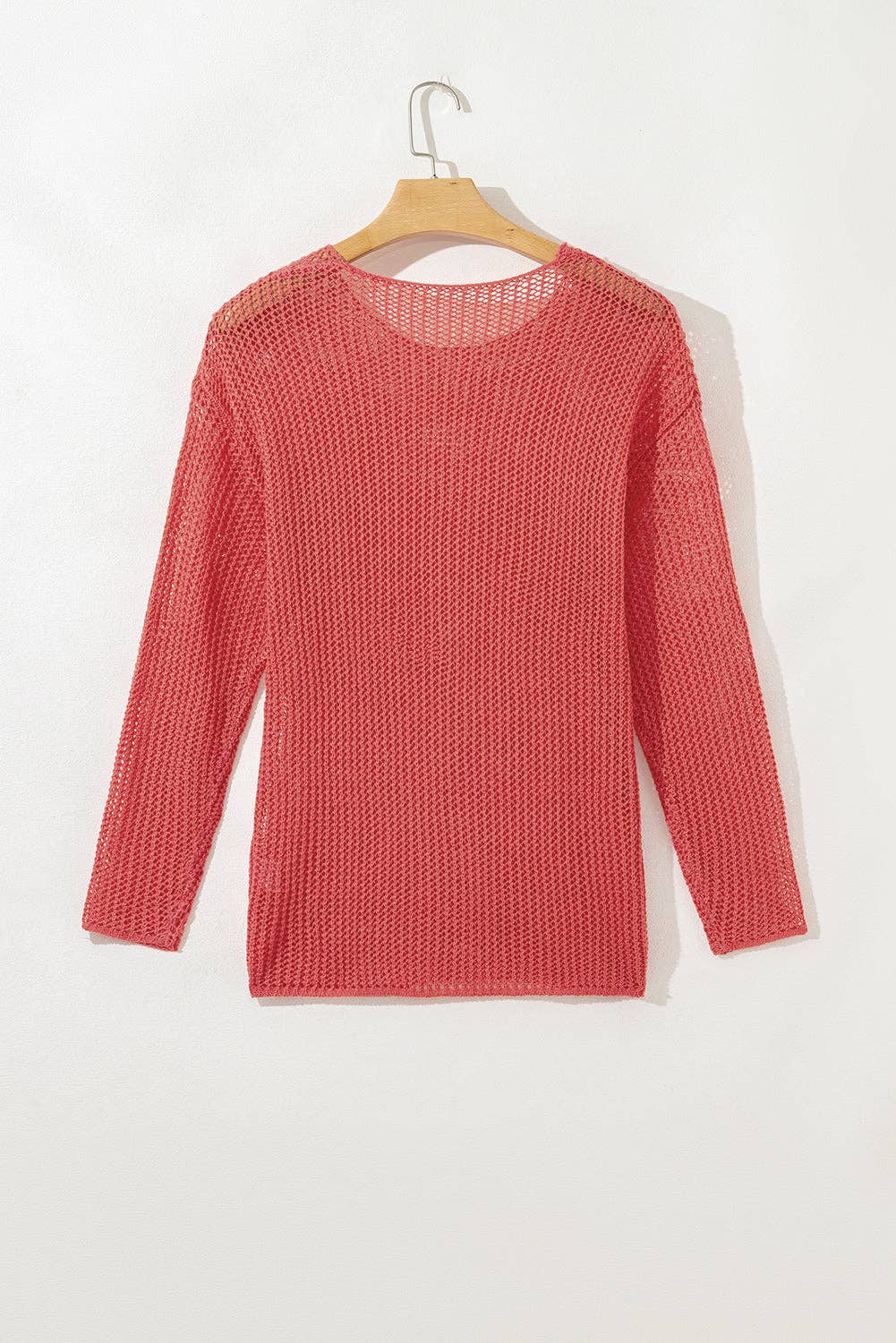PB WHOLESALE - OMG! Solid Hollowed Knit Crochet Sweater: Coral / M