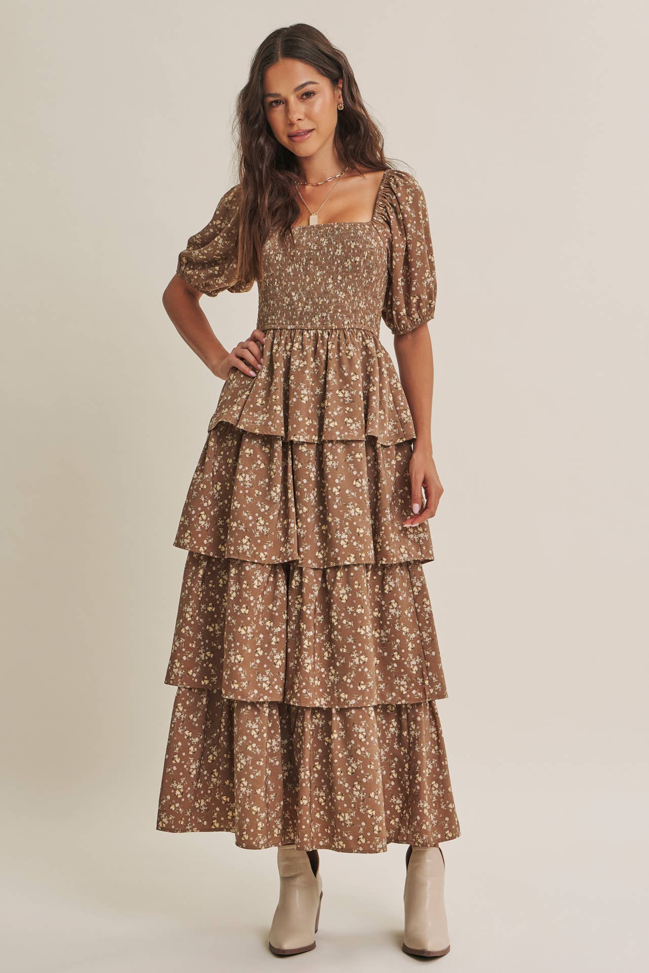 AUTUMN BLOOM TIERED MAXI DRESS