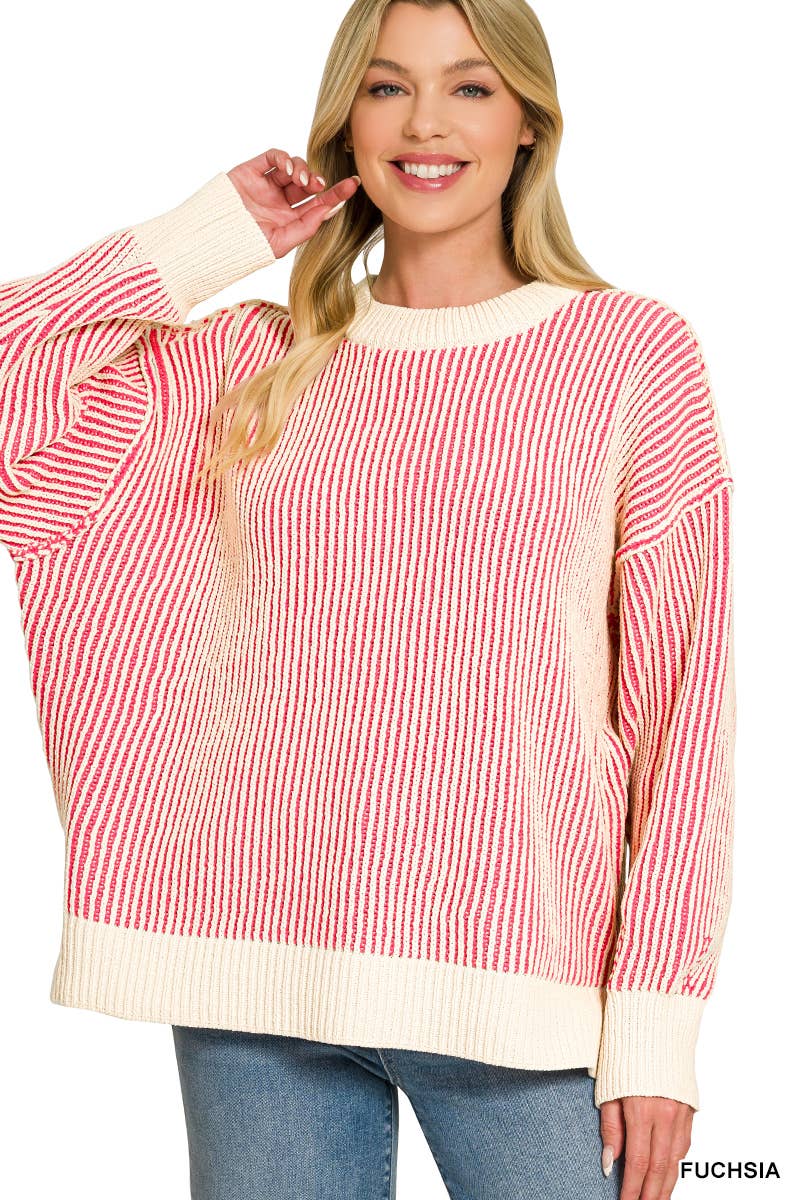 42POPS -  Two Tone Crewneck Oversized Sweater w/ Side slits Zenana: RUST-201510 / S/M