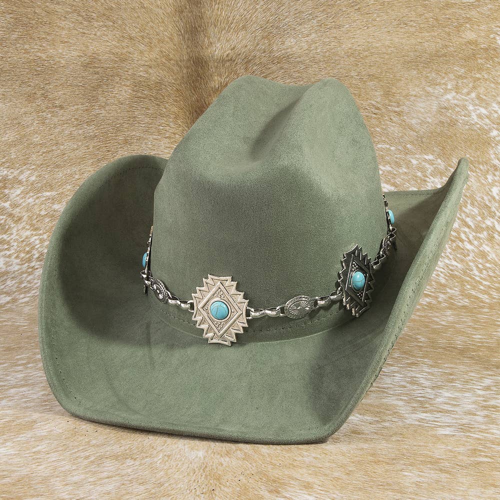 Cowboy Hat With Aztec Concho Chain Band