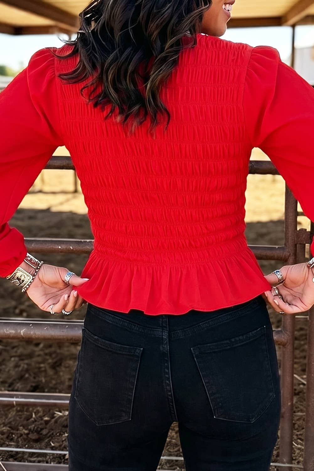Smocked Ruffle Hem Blouse