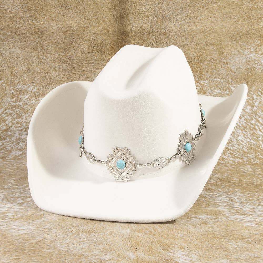 Cowboy Hat With Aztec Concho Chain Band