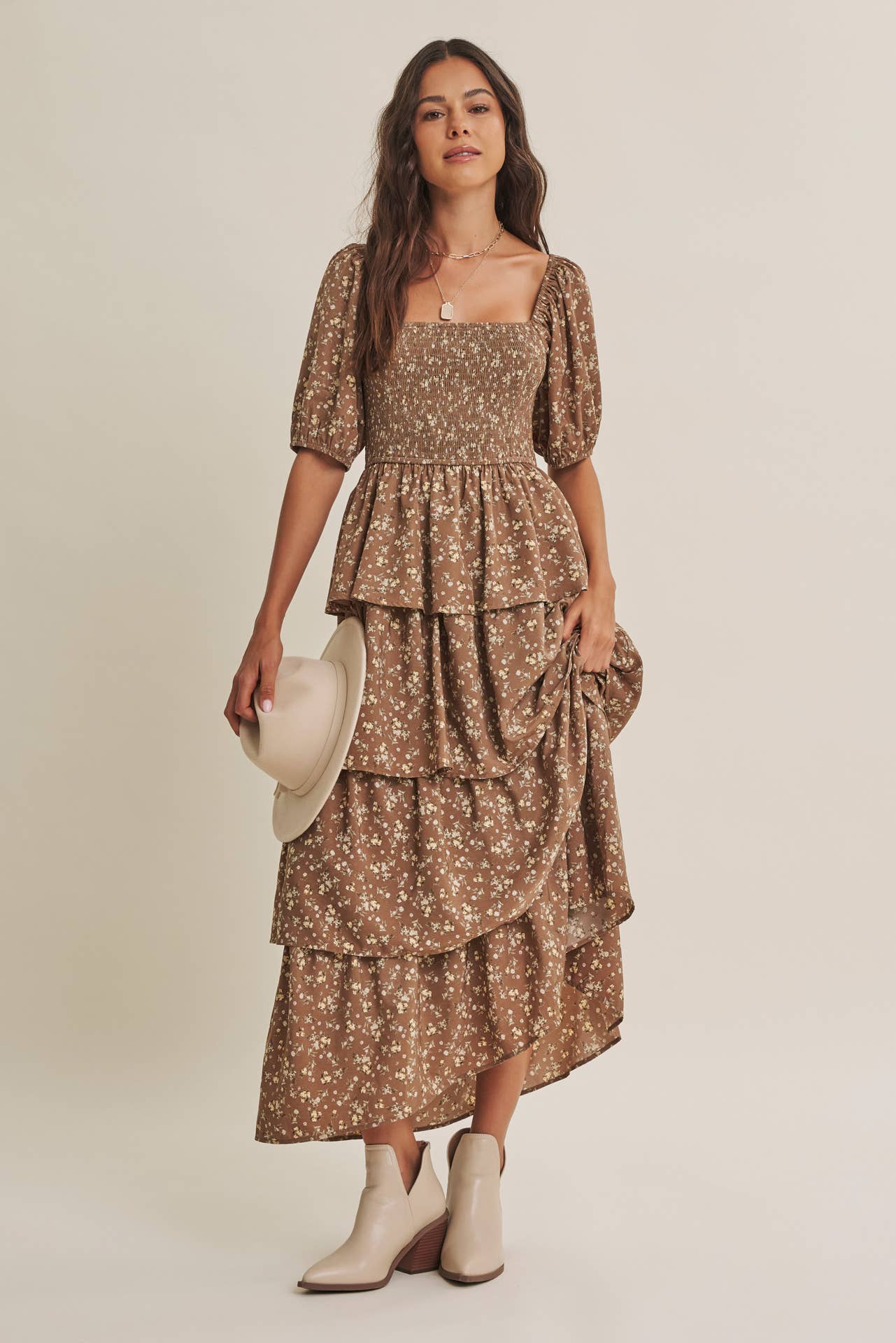 AUTUMN BLOOM TIERED MAXI DRESS