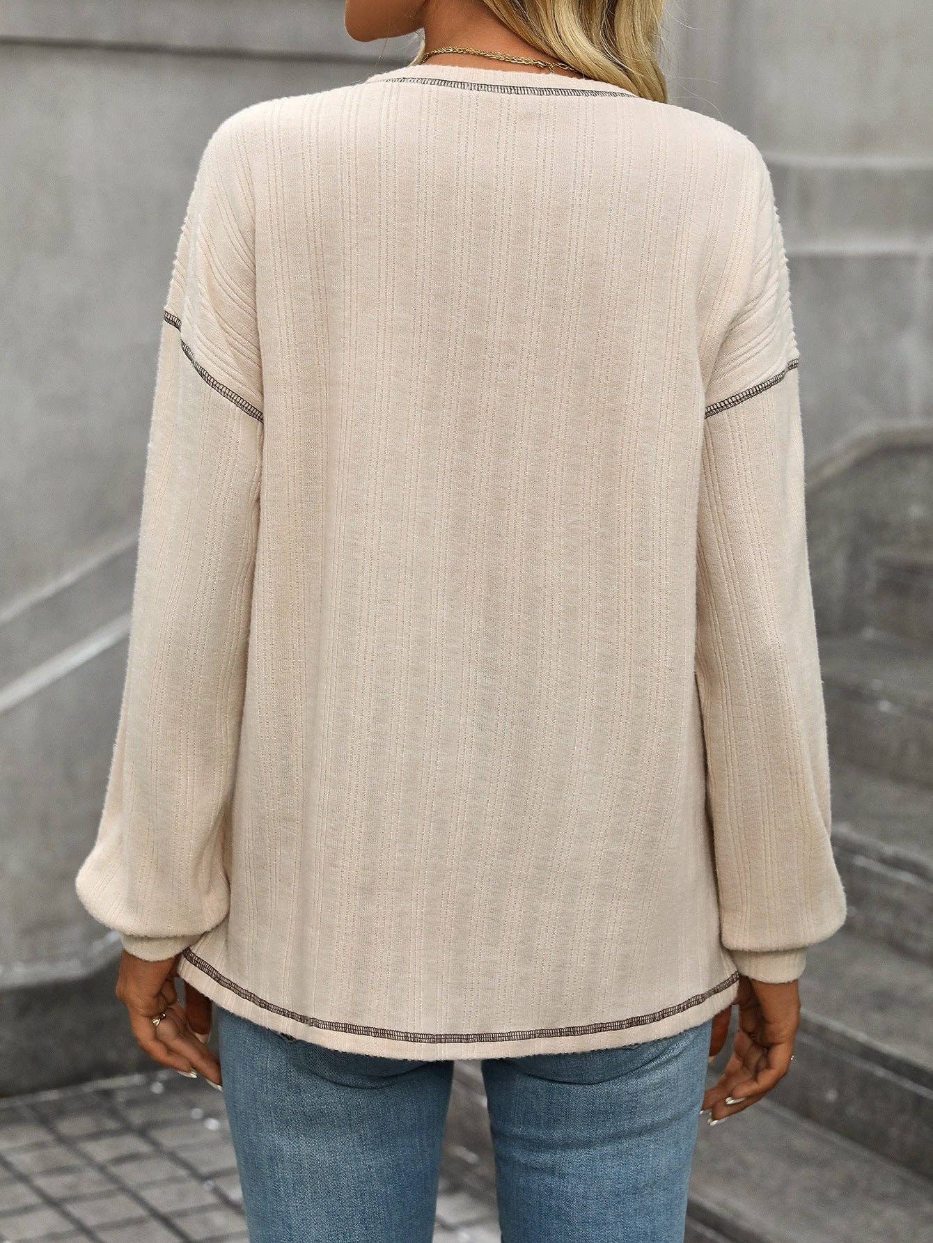 Apricot Ribbed Knit Long Sleeve