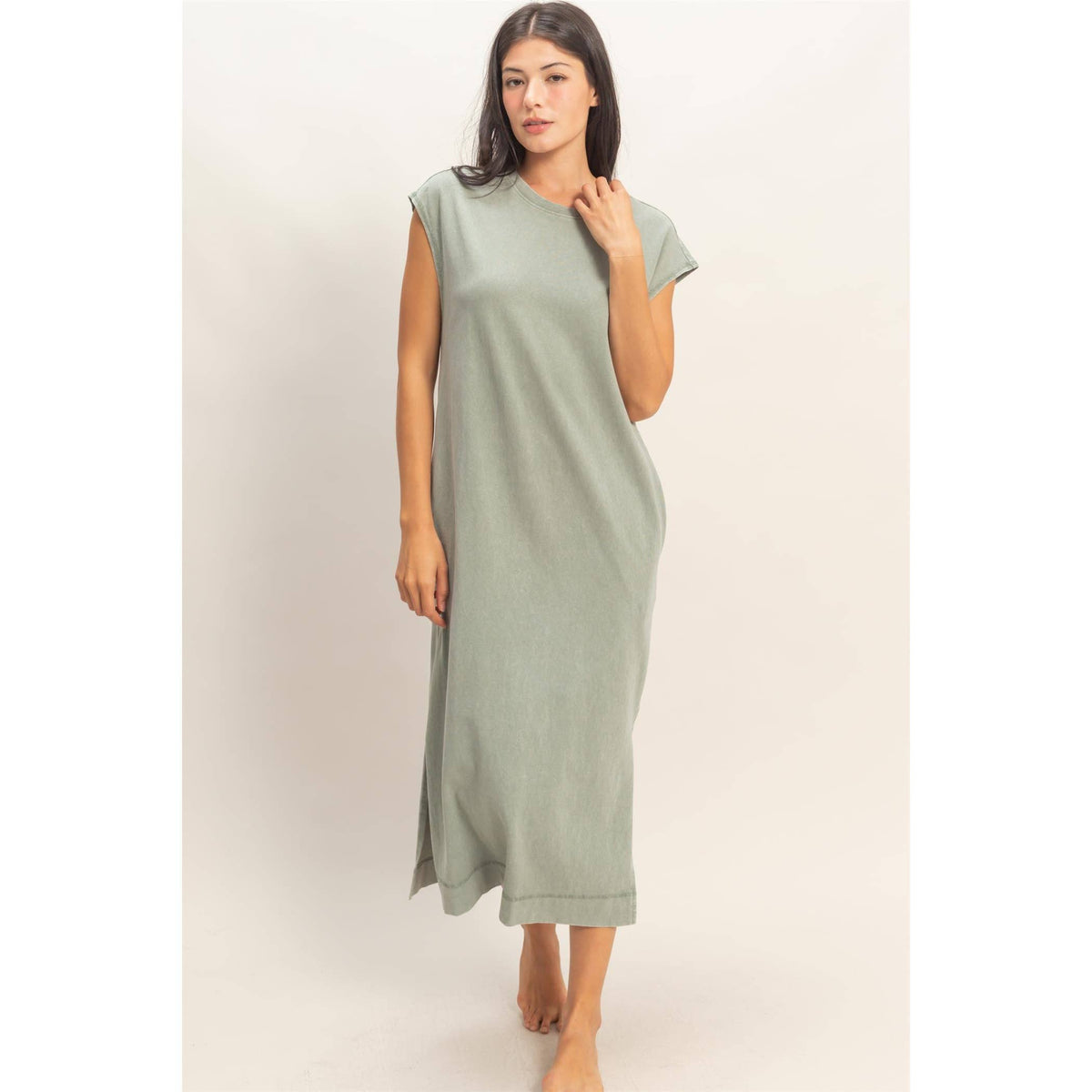 Mineral Wash Midi Dress DARK TAUPE