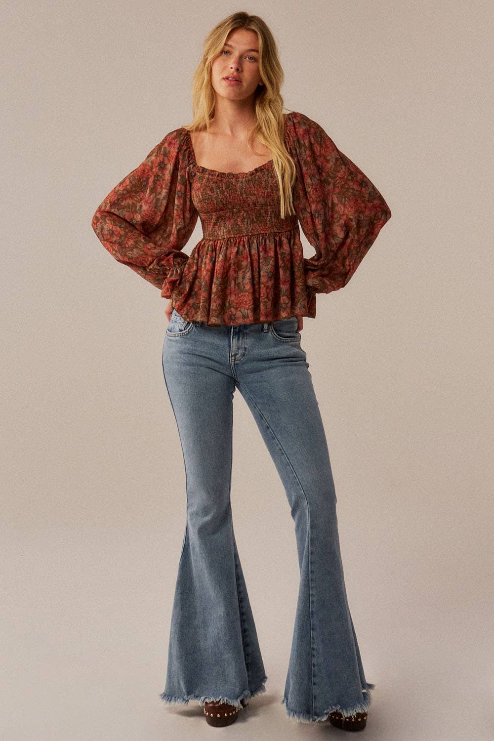 Floral-Print Sweetheart Peplum Top