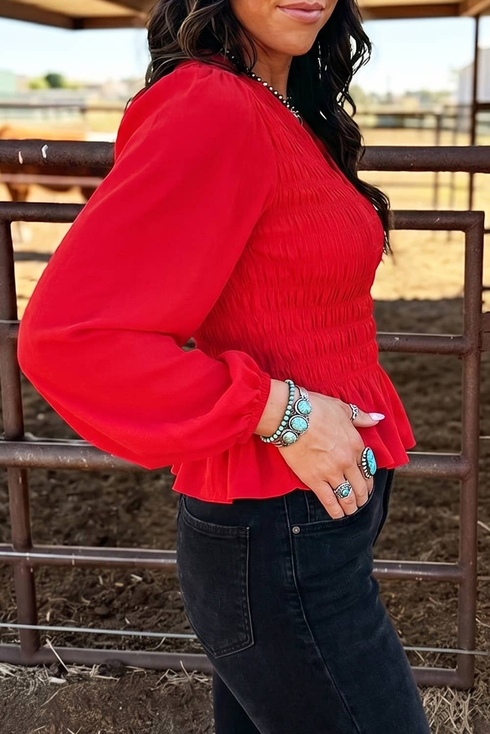 Smocked Ruffle Hem Blouse
