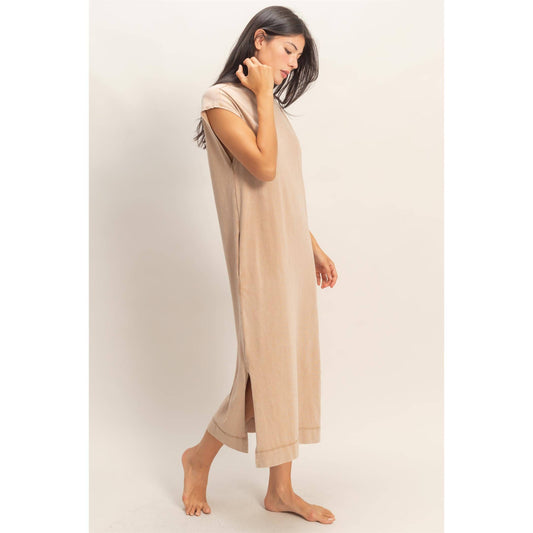 Mineral Wash Midi Dress DARK TAUPE