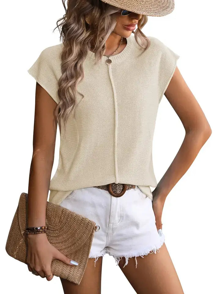 Knit Cap Sleeve Sweater Top