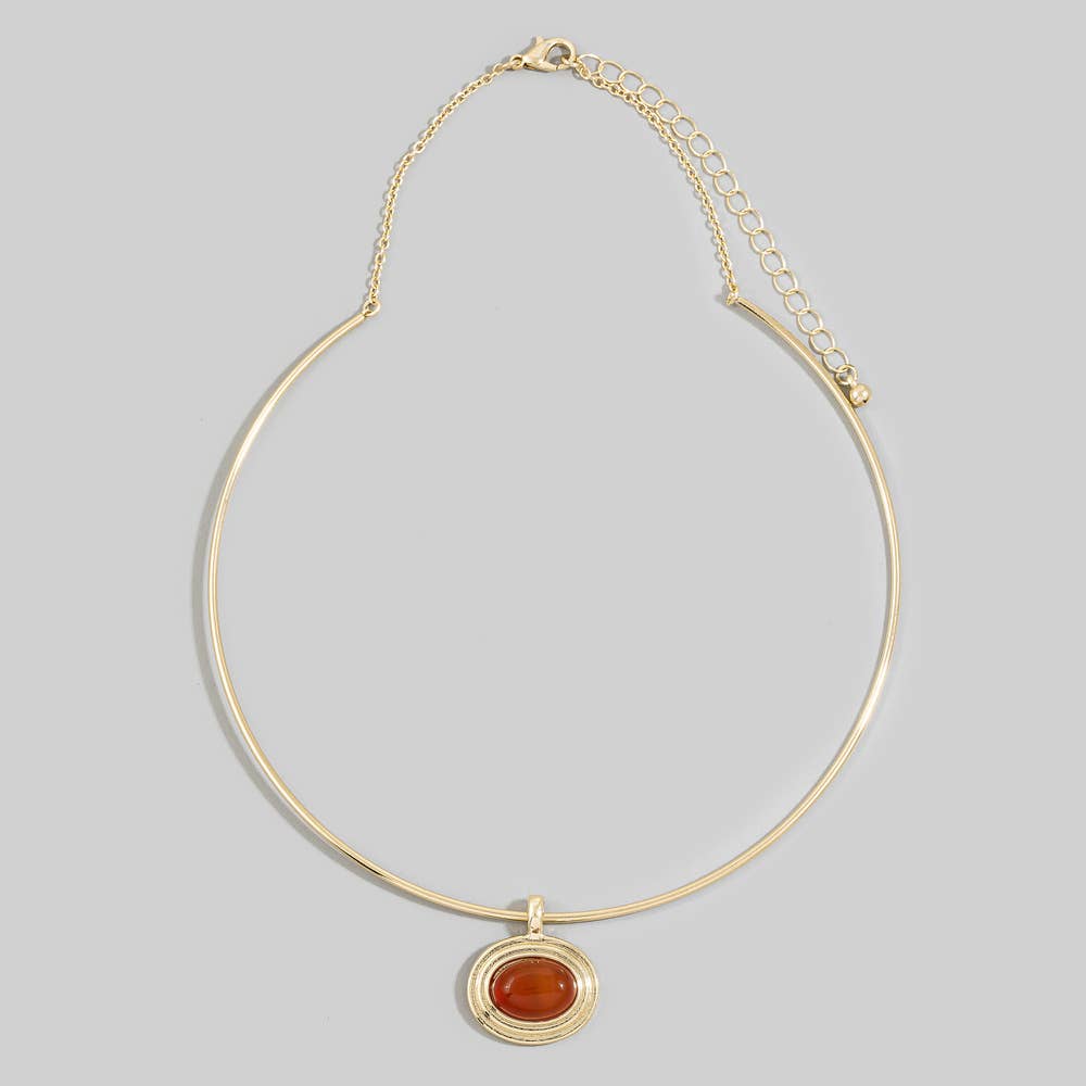 Oval Stone Pendant Omega Wire Necklace