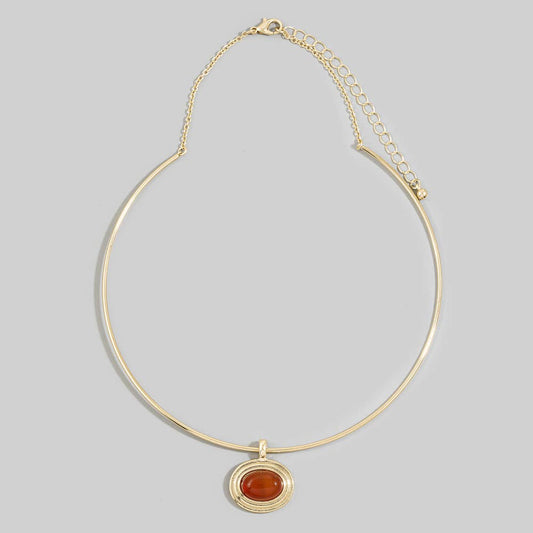 Oval Stone Pendant Omega Wire Necklace