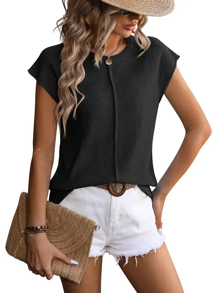 Knit Cap Sleeve Sweater Top