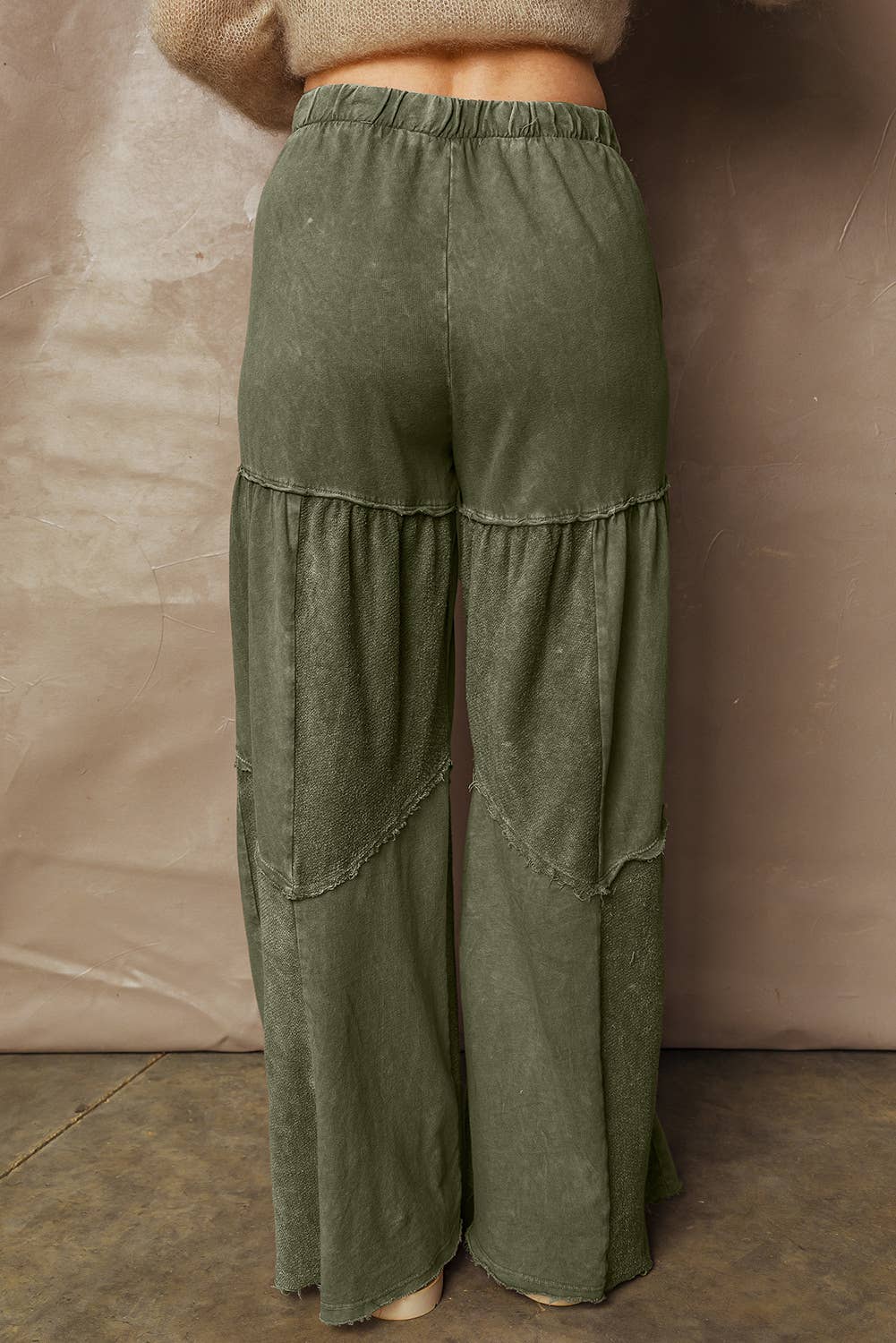 66DISCO - Mineral Wash Tiered Wide Leg Patchwork Drawstring Pants S-4X: Black / L