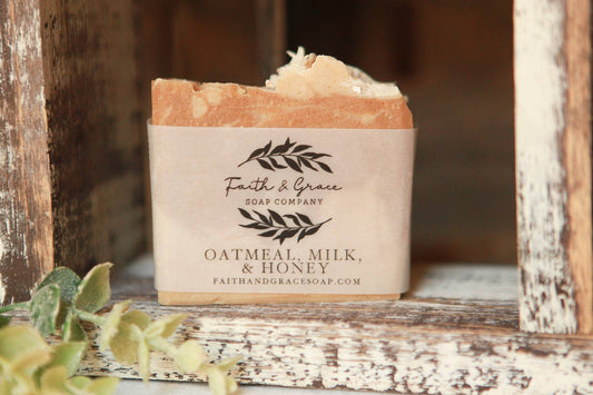 Faith and Grace Soap Co. - Oatmeal, Goats Milk & Honey Cold Process Bar Soap, 4 oz.