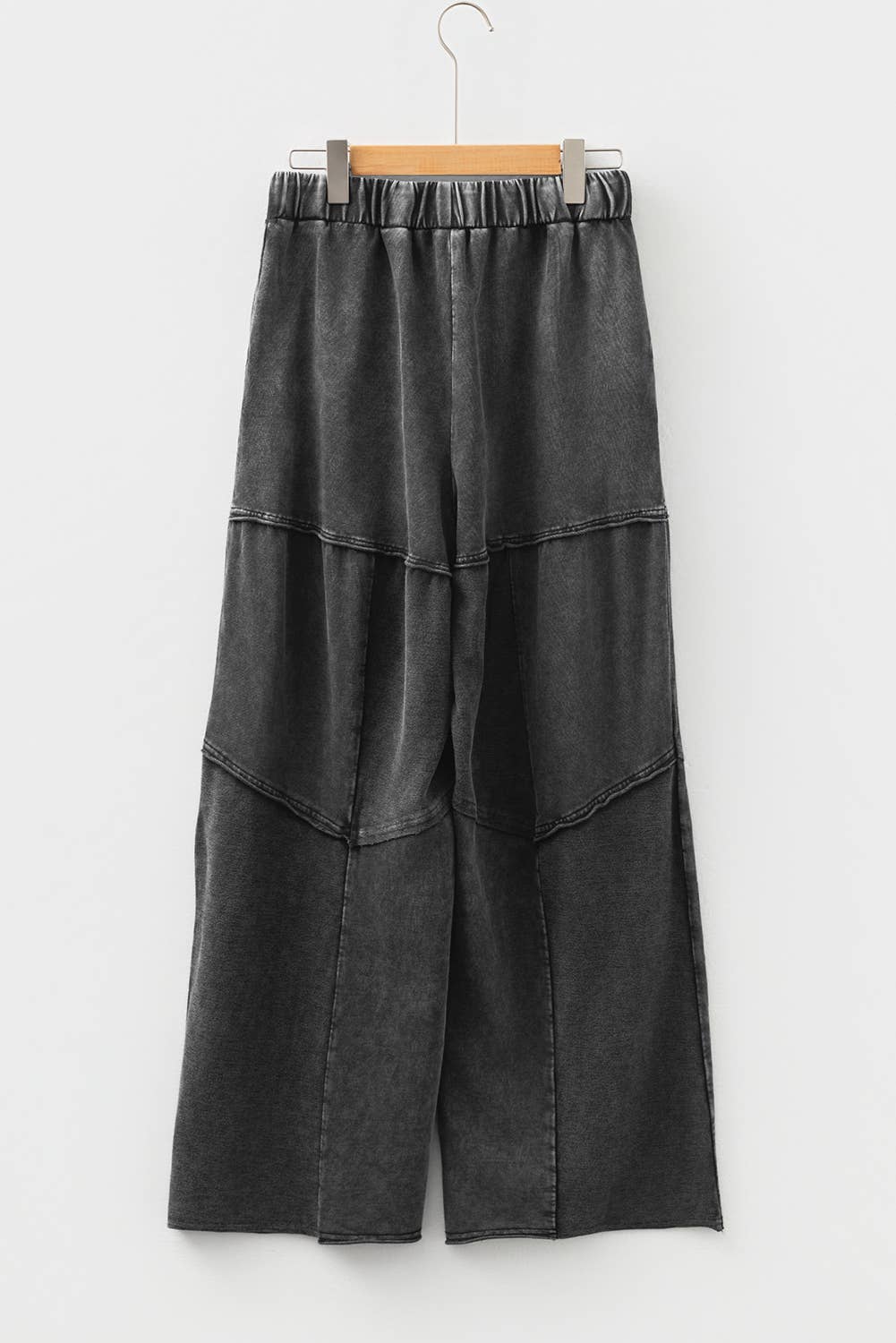 66DISCO - Mineral Wash Tiered Wide Leg Patchwork Drawstring Pants S-4X: Black / L