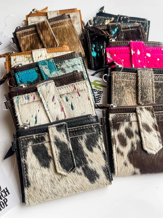 Dakota Wristlet Card Wallet- BLACK + WHITE COWHIDE