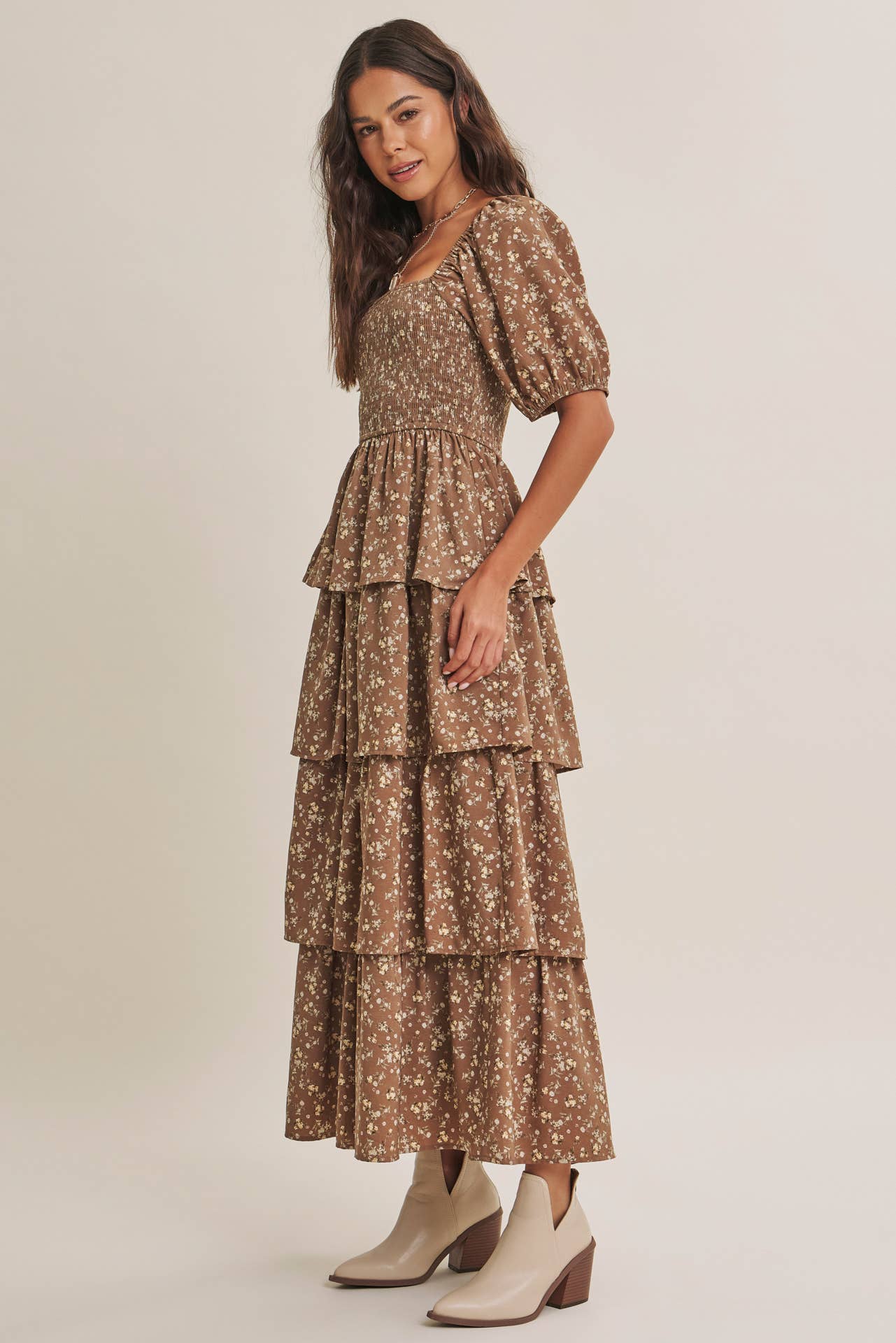 AUTUMN BLOOM TIERED MAXI DRESS