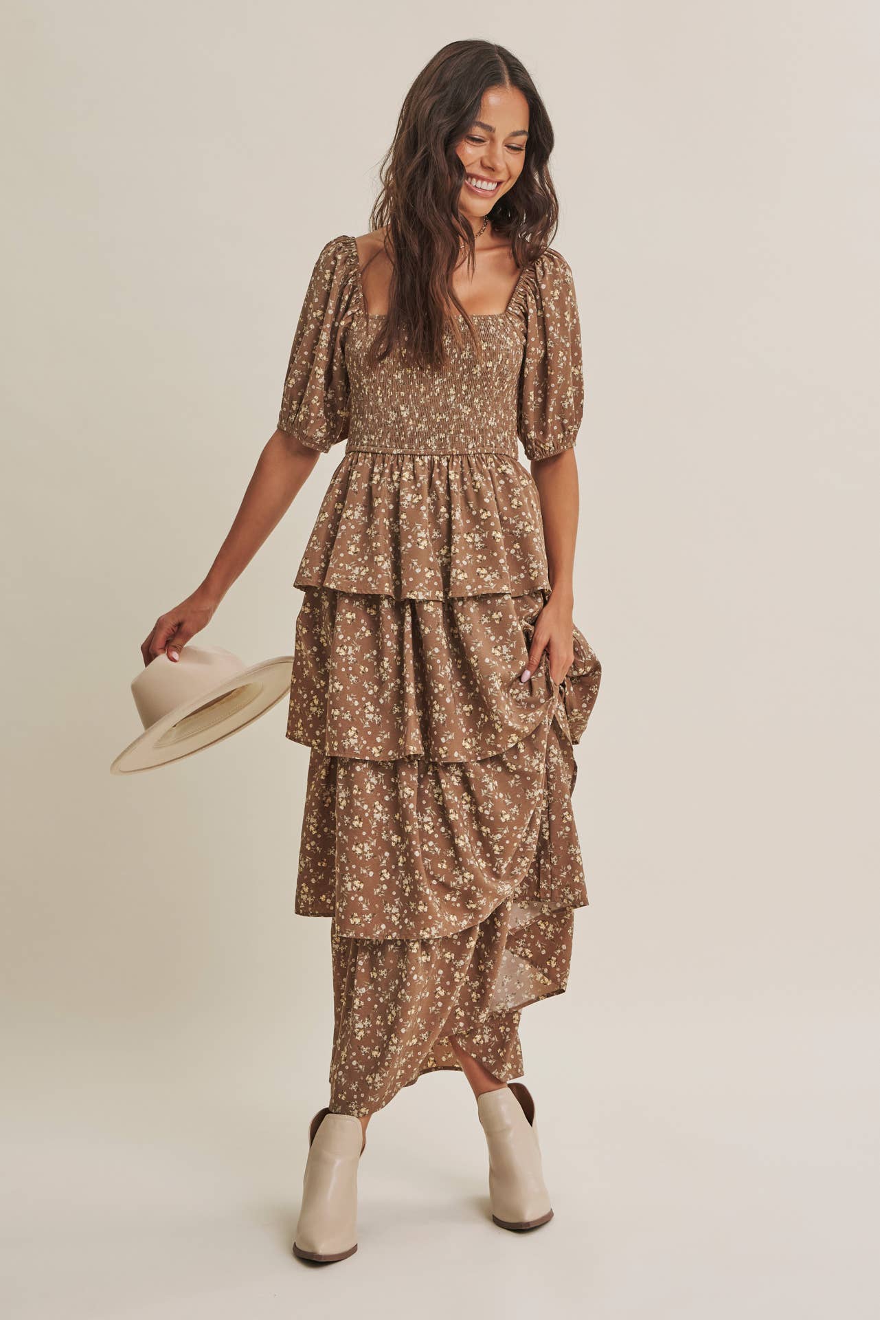 AUTUMN BLOOM TIERED MAXI DRESS