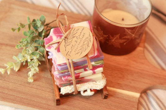 Faith and Grace Soap Co. - Soap Ends Gift Set with Wood Soap Dish and Sisal Bag