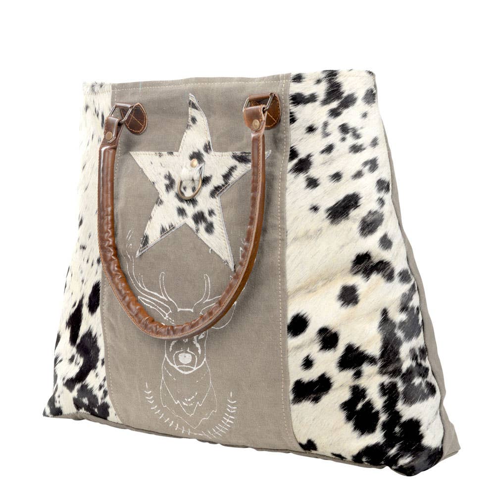 Deer And Star Cowhide Tote Bag