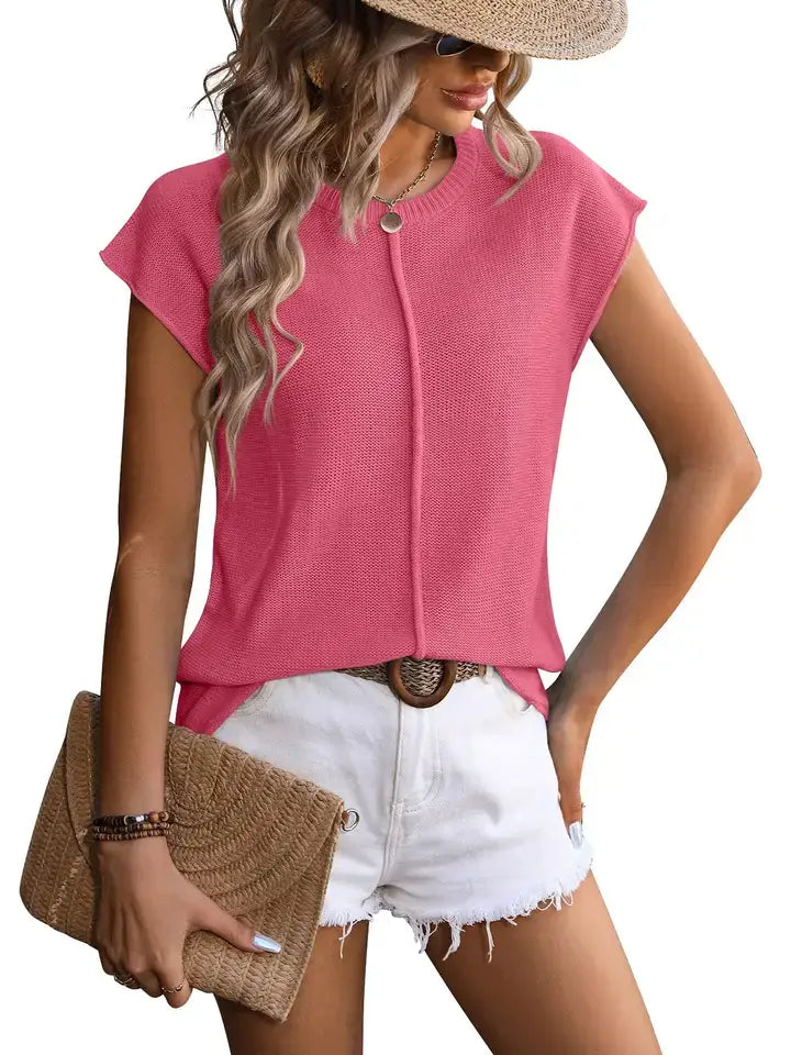 Knit Cap Sleeve Sweater Top