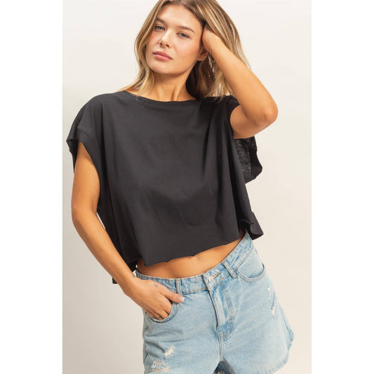 Boxy Crew Neck Top BLACK