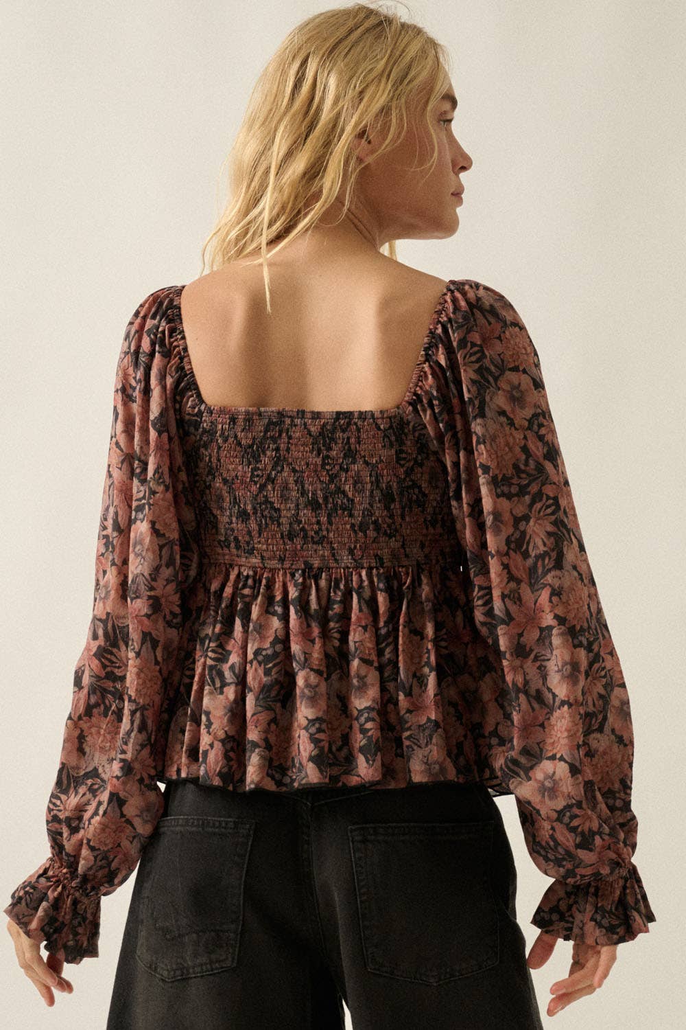 Floral-Print Sweetheart Peplum Top