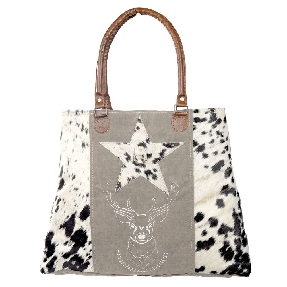 Deer And Star Cowhide Tote Bag