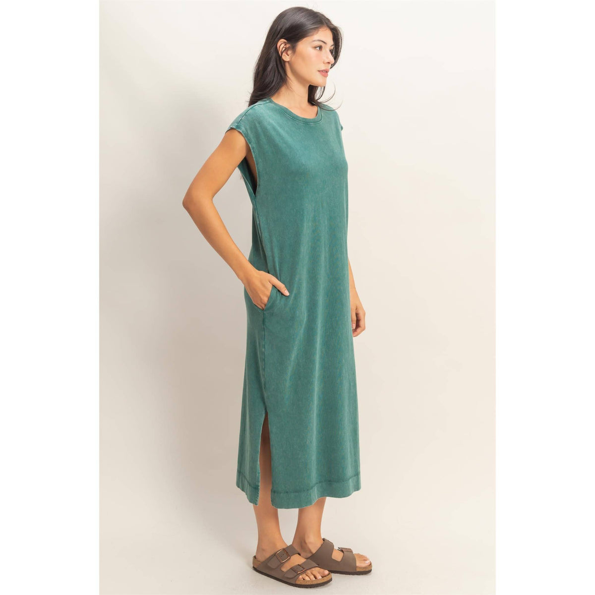 Mineral Wash Midi Dress DARK TAUPE