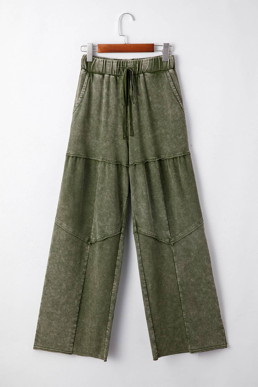 66DISCO - Mineral Wash Tiered Wide Leg Patchwork Drawstring Pants S-4X: Black / L