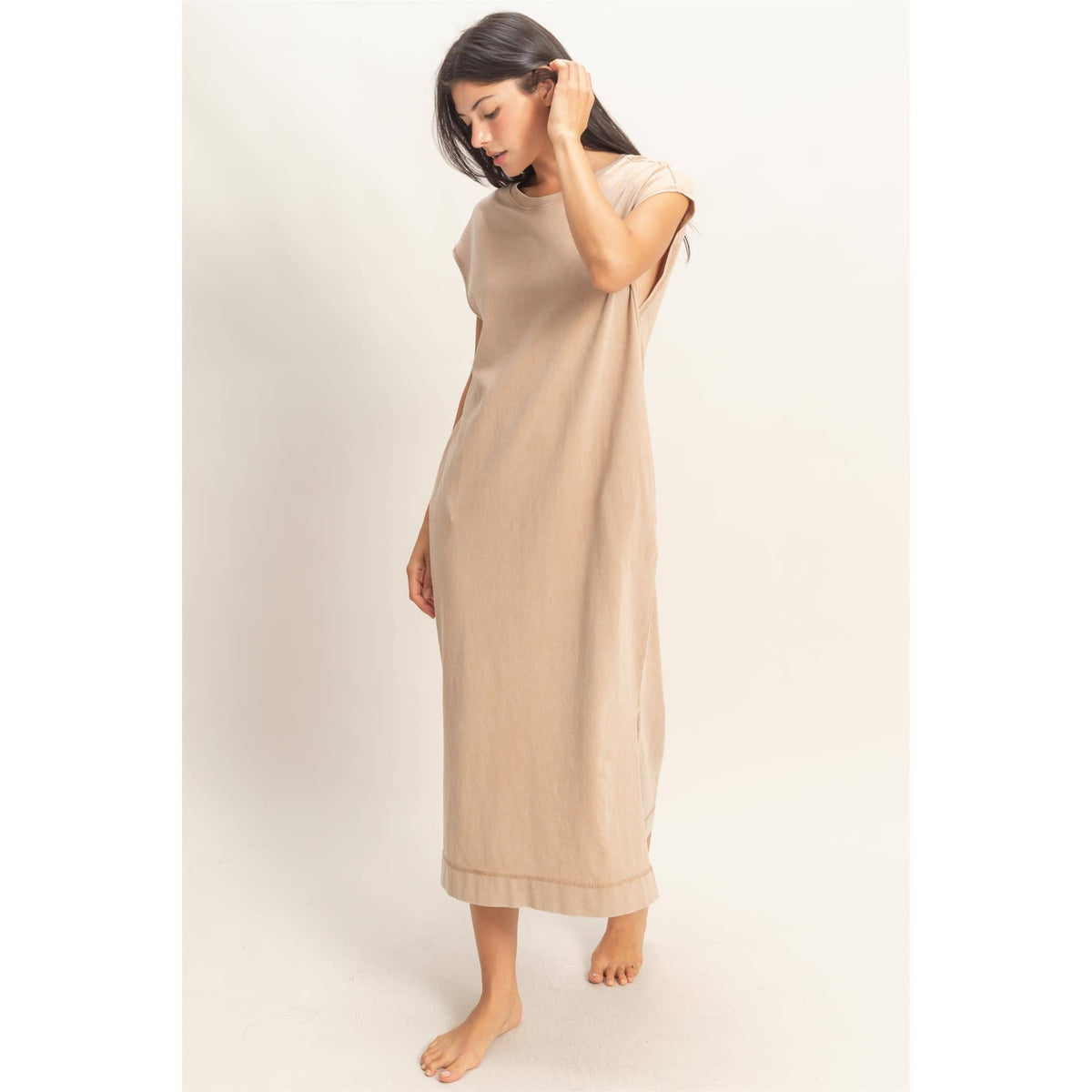 Mineral Wash Midi Dress DARK TAUPE