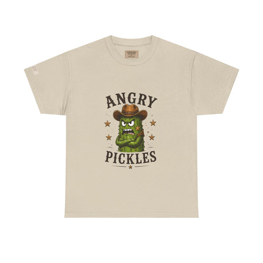 Angry Pickles Tee | Cartoon Pickle Cowboy Tee, Funny Veggie Graphic Shirt