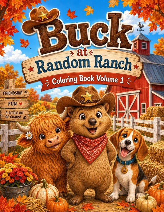 Fall Coloring Book for Kids, Buck at Random Ranch Printable PDF, Cute Farm Animals, Autumn Activity Book, Instant Download